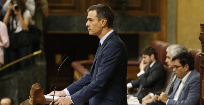 Pedro Sánchez durante sus intervenciones en la sesión de investidura.   CONGRESO
