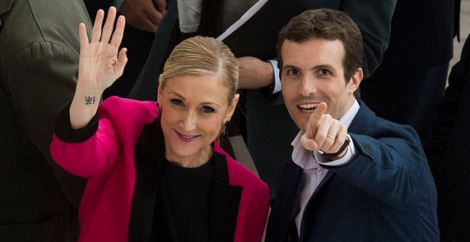 La expresidenta de la Comunidad de Madrid, Cristina Cifuentes, y el actual líder del PP, Pablo Casado. Fuente: PP