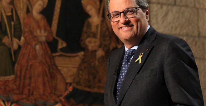 Fotografía facilitada por la Generalitat de su presidente, Quim Torra, durante el discurso institucional de la Diada del 11 de Septiembre. - EFE