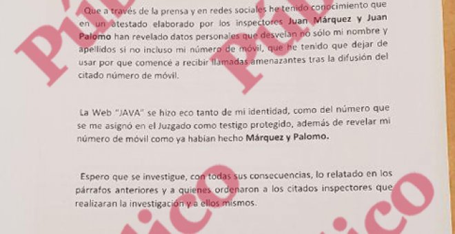 Denuncia presentada por el Testigo Protegido 29 contra los inspectores Márquez y Palomo.