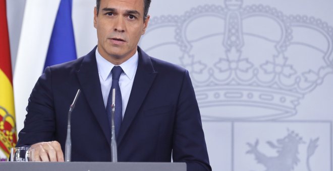 17/09/2019.- El presidente del Gobierno en Funciones Pedro Sánchez durante la rueda de prensa. / EFE -BALLESTEROS
