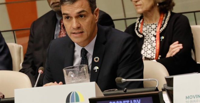 El presidente del Gobierno en funciones, Pedro Sánchez, en la Cumbre de Acción Climática convocada por el secretario general de la ONU, António Guterres. - EFE