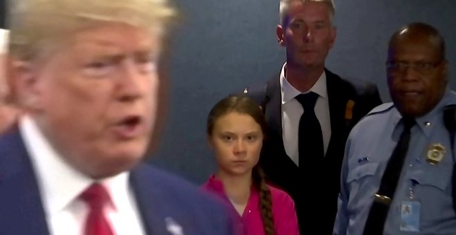 23/09/2019 - Greta Thunberg mira a Donald Trump durante la Cumbre para la Acción Climática en la sede de Naciones Unidas. / REUTERS
