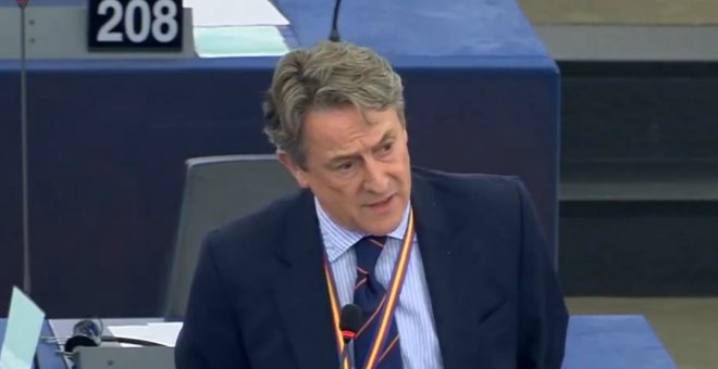 El periodista y eurodiputado de Vox Herman Tertsch, en una intervención en el pleno del Parlamento Europeo.