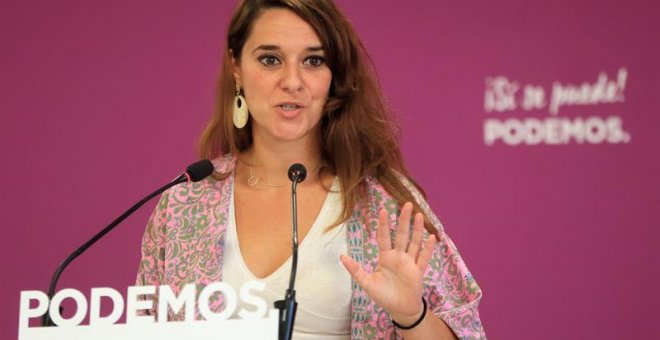 La portavoz de la ejecutiva de Podemos, Noelia Vera, en rueda de prensa / EFE