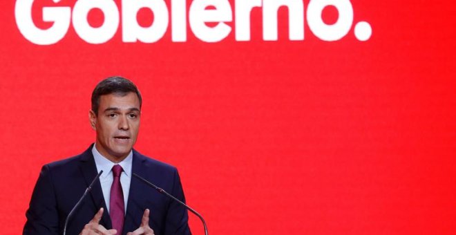 El secretario general del PSOE y presidente del Gobierno en funciones, Pedro Sánchez, durante la presentación este lunes de la campaña electoral de los socialistas para las elecciones del 10 de noviembre. EFE/Ballesteros