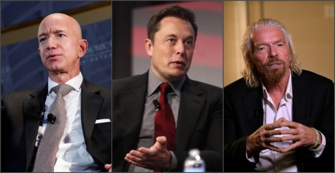 Los magnates Jeff Bezos, Elon Musk y Richard Branson.