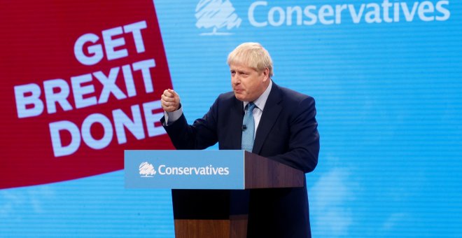 02/10/2019 - El primer ministro británico, Boris Johnson, en un discurso de clausura en la conferencia anual del Partido Conservador en Manchester, Gran Bretaña. REUTERS / Henry Nicholls