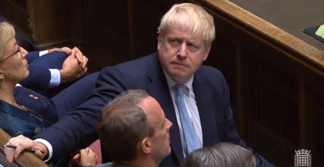 03/10/2019.- Una captura de la grabación del debate de este jueves en el Parlamento británico, en la que aparece Boris Johnson. EFE