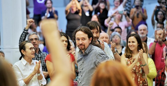 El candidato a la Presidencia del Gobierno por Unidas Podemos, Pablo Iglesias, durante el primer acto de precampaña / Daniel Gago - Podemos