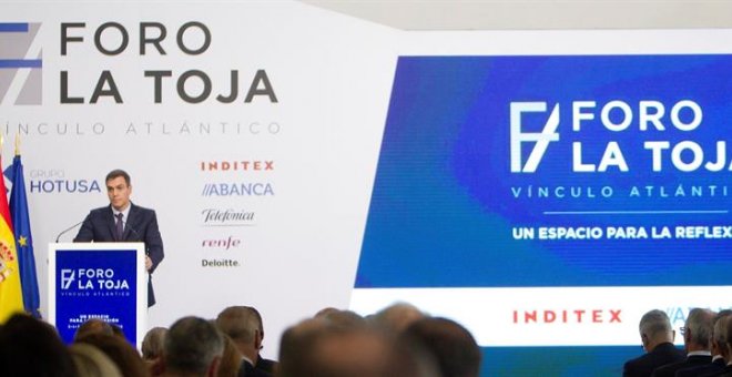 El presidente del Gobierno, Pedro Sánchez, durante la clausura del Foro La Toja-Vínculo Atlántico, este sábado en O Grove. EFE/Salvador Sas