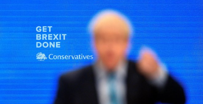 El primer ministro británico Boris Johnson durante la convención del Partido Conservador del pasado 2 de octubre. EFE/EPA/Neil Hall