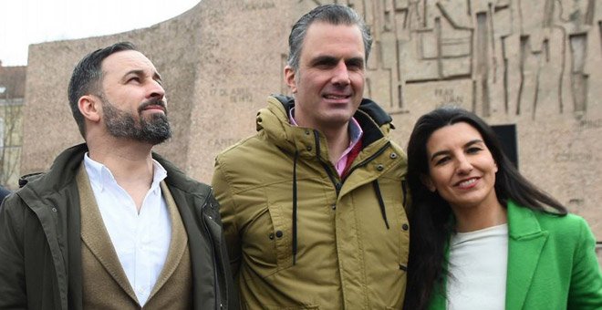Los dirigentes de Vox Santiago Abascal, Javier Ortega Smith y Rocío Monasterio. / EFE