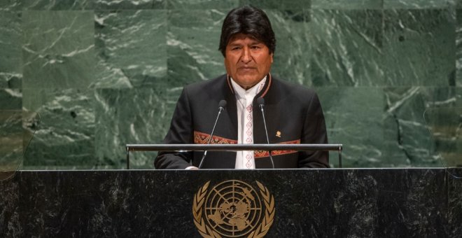 24 de septiembre de 2019- El presidente boliviano, Evo Morales, pronuncia un discurso durante la 74a sesión de la Asamblea General de las Naciones Unidas en la sede de la ONU. Foto: Cia Pak / Asamblea General de la ONU / dpa