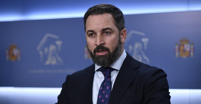 El líder ultraderechista Santiago Abascal durante la rueda de prensa del pasado lunes. / Europa Press