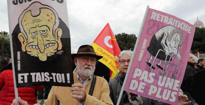 05-10-2019.- Unos jubilados protestan en Niza durante la jornada de huelga en Francia contra la reforma de las pensiones de Macron. REUTERS/Eric Gaillard