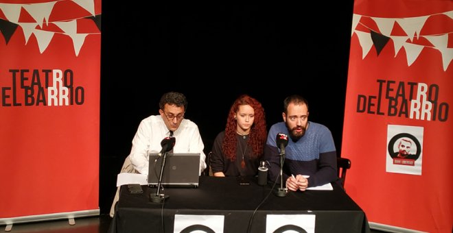 Imagen de la rueda de prensa para denunciar la situación del joven en prisión provisional tras participar en la manifestación de Madrid contra la sentencia del 'procés'.