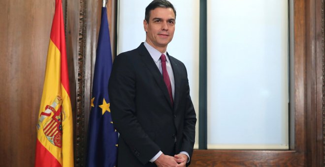 30/12/2019.- El candidato a la investidura, Pedro Sánchez, durante el acto de firma del acuerdo con las principales medidas que tomará el futuro Gobierno de coalición.