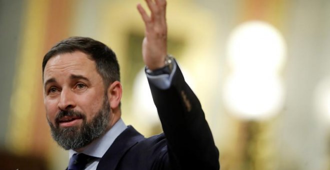 Santiago Abascal interviene en la tribuna del Congreso. (JUAN CARLOS HIDALGO | EFE)