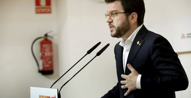 Imagen de archivo de Perè Aragonès en rueda de prensa./ Toni Albir (EFE)