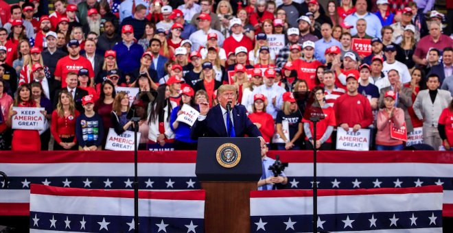 14.01.2019 - Donald J. Trump habla en un mitin de campaña en el Panther Arena en Milwaukee, Wisconsin, EE. UU. EFE / EPA / TANNEN MAURY