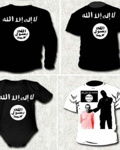 Imagen de las camisetas con motivos del estado Islámico que vendía el detenido en A Coruña.