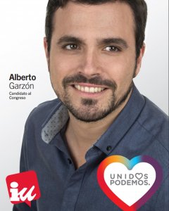 Cartelería elecotral de Alberto Garzón (IU) con el logotipo de la coalición.-IU