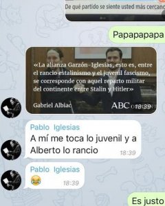 Captura de una de las conversaciones entre Iglesias y Garzón en 'Pabloerto'