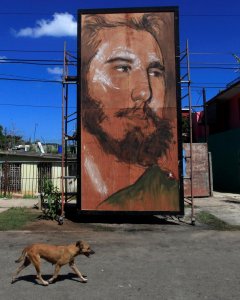 Un retrato de Fidel Castro pintado por el artista cubano Kcho, en las calles de La Habana. REUTERS/Enrique de la Osa