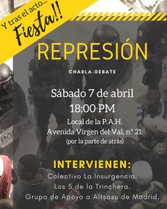 Cartel de la charla-debate ‘Represión’, programada para este fin de semana en Alcalá de Henares.