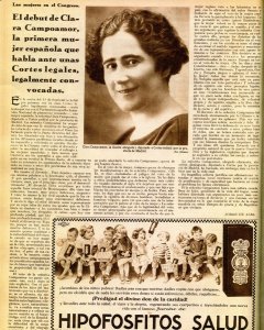 Reportaje aparecido en 'Crónica', una publicación de la época, en el que se recoge que Campoamor fue la primera mujer que habló ante las Cortes españolas.