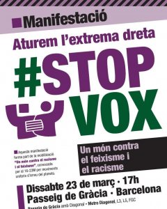Cartel de la manifestación contra Vox en Barcelona.