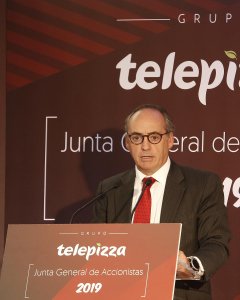 El presidente ejecutivo y consejero delegado del Grupo Telepizza, Juan Pablo Juantegui,durante la junta de accionistas de la compañia.