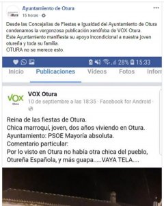 La respuesta del Ayuntamiento de Otura a Vox en Facebook.