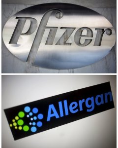 Los logos de Pfizer y Allergan, cuya fusión formará la mayor farmacéutica muindial. REUTERS