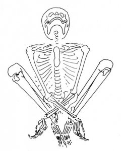 Esta ilustración de la líder del estudio, Marta Mirazón Lahr, muestra cómo se encontró el esqueleto de la mujer embarazada. Estaba sentada y por la posición de sus extremidades se deduce que fue atada de pies y manos.