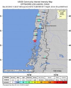 Imagen facilitada por el Instituto Geológico de Chile que muestra el epicentro del terremoto.