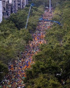 El Passeig de Gràcia ha estat un dels carrers plens de gom a gom per  manifestants de la Diada / EFE