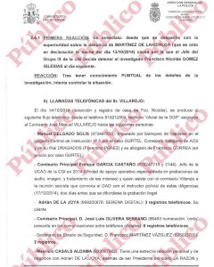 Fragmento del informe del caso Nicolás sobre las llamadas de Villarejo.