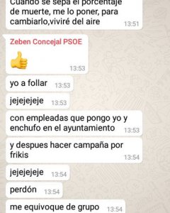 Cadena de mensajes de Zebenzuí González en el grupo de WhatsApp del PSOE de La Laguna. /