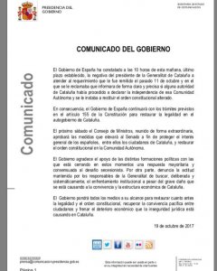 Carta de resposta del govern espanyol al President de la Generalitat
