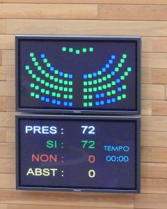 Resultado de la votación en el Parlamento gallego sobre la proposición de En Marea que reclama a la familia Franco la devolución de las estatuas que tienen de la Caterdral de Santiago.