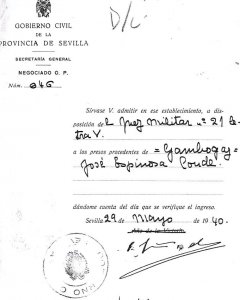 Documento de traslado de un preso al cortijo de Gambogaz