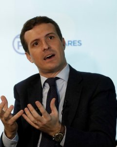 El presidente del PP, Pablo Casado, durante su entrevista con con la agencia Efe. EFE/ Ballesteros