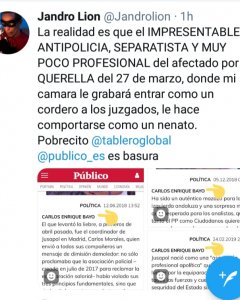 Tuit de Jandro Lion insutando a 'Público' y al periodista que informa sobre Jusapol.