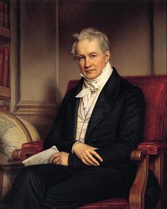 Alexander von Humboldt con su obra Cosmos entre las manos