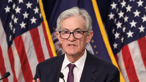 El presidente de la Fed, Jerome Powell, durante la rueda de prensa donde ha anunciado la bajada de tipos. El presidente de la Fed, Jerome Powell, durante la rueda de prensa donde ha anunciado la bajada de tipos.