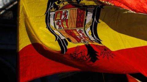 Banderas franquistas durante una celebración del 20N en Plaza de Oriente. Banderas franquistas durante una celebración del 20N en Plaza de Oriente.