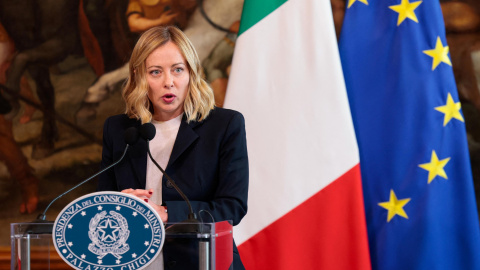 La primera ministra italiana, Giorgia Meloni, durante una conferencia de prensa, en Roma, Italia, el 26 de febrero de 2025.