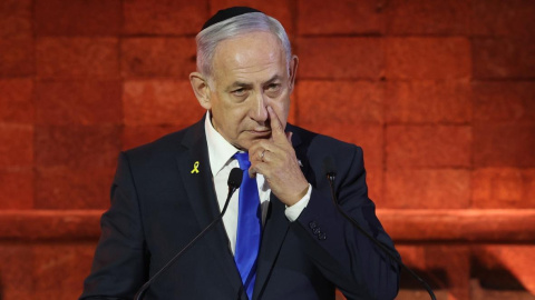 El primer ministro israelí, Benjamín Netanyahu, en una ceremonia de recuerdo del Holocausto este jueves en Jerusalén.